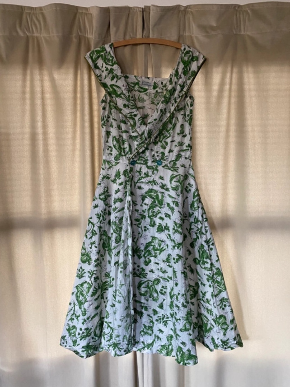 Vintage Green 50’s Style Floral Midi Fit-and-Flare Dress